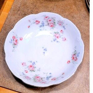 Vintage Porcelain Serving Bowl Germany Pink Roses Blue Forget Me Nots Gold Trim